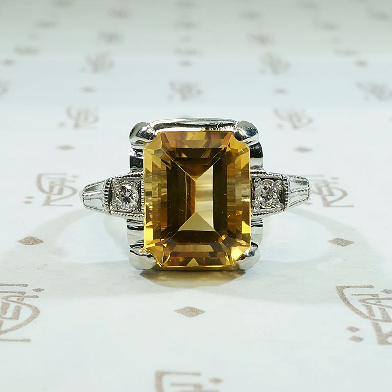 Retro Citrine Cocktail Ring in White Gold