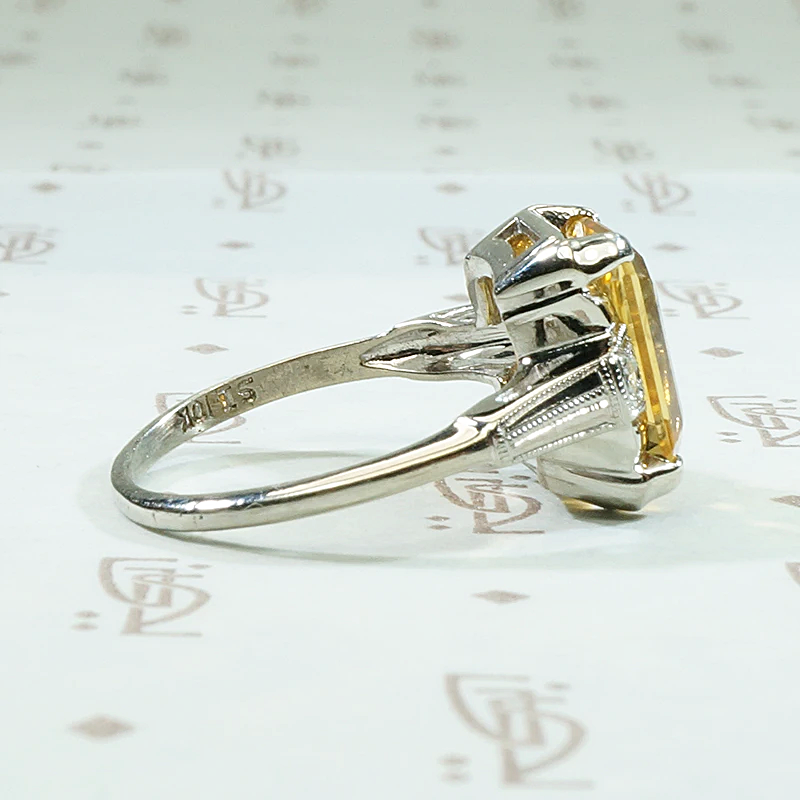 Retro Citrine Cocktail Ring in White Gold