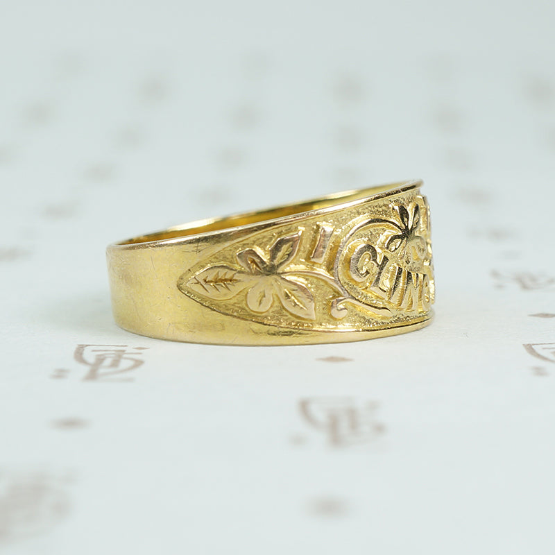 I cling to thee 9ct gold band c1878 side detail