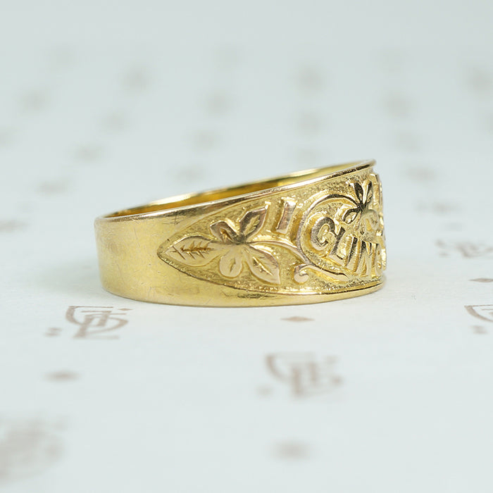 I cling to thee 9ct gold band c1878 side detail