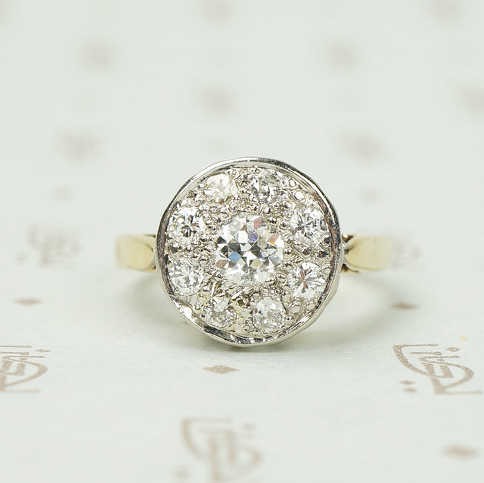 Platinum on Gold Vintage Diamond Cluster Ring