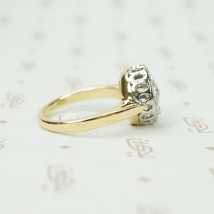 Platinum on Gold Vintage Diamond Cluster Ring