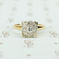 2 tone cluster diamond vintage engagement ring