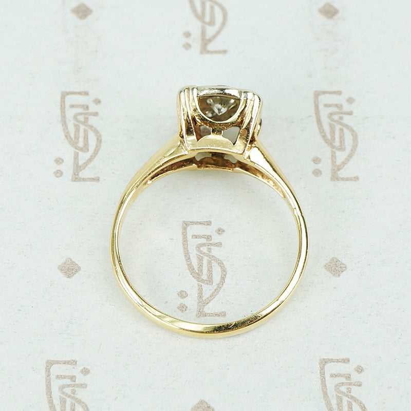 2 tone cluster diamond vintage engagement ring side view
