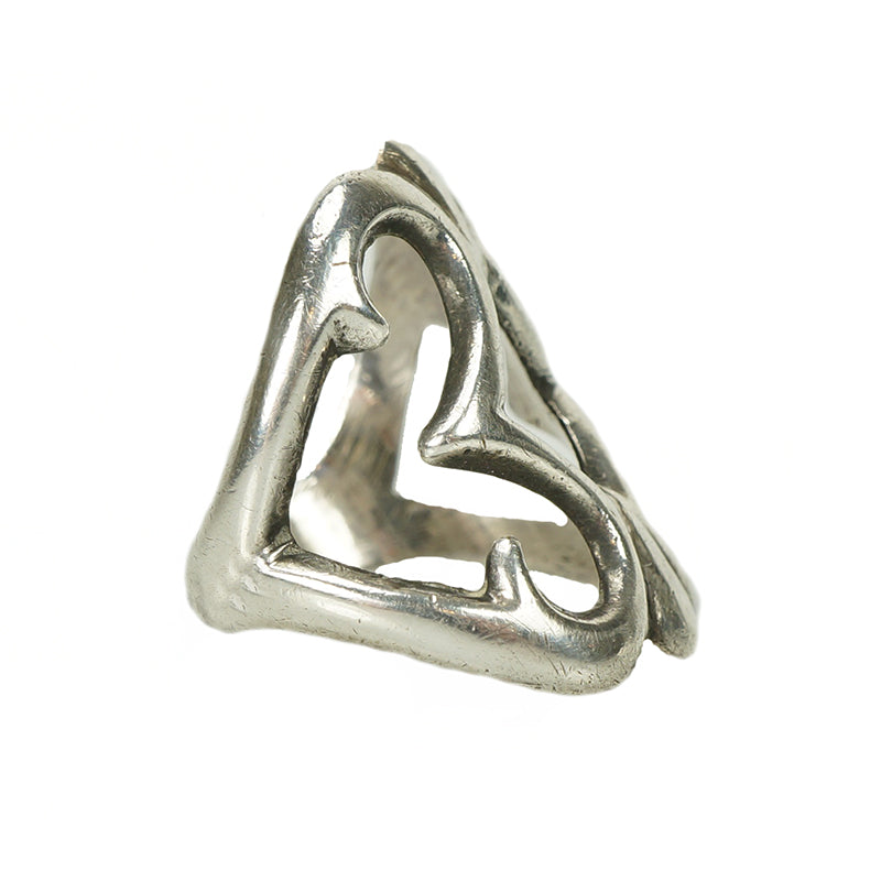 Vintage Navajo Coin Silver Ring - Gem Set Love