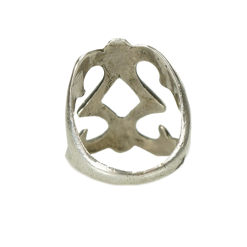 Vintage Navajo Coin Silver Ring - Gem Set Love