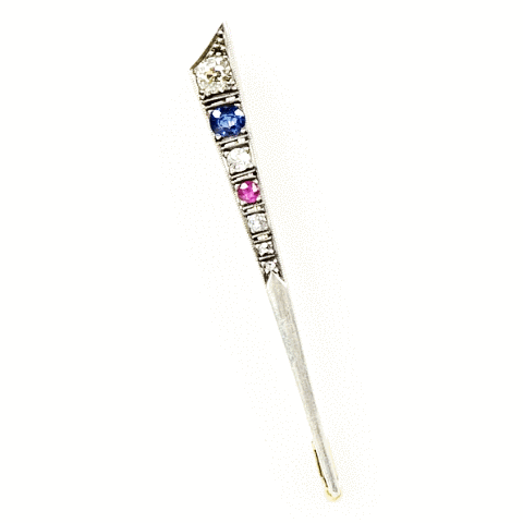 Victorian Comet Brooch set with Diamonds, Ruby and Sapphire