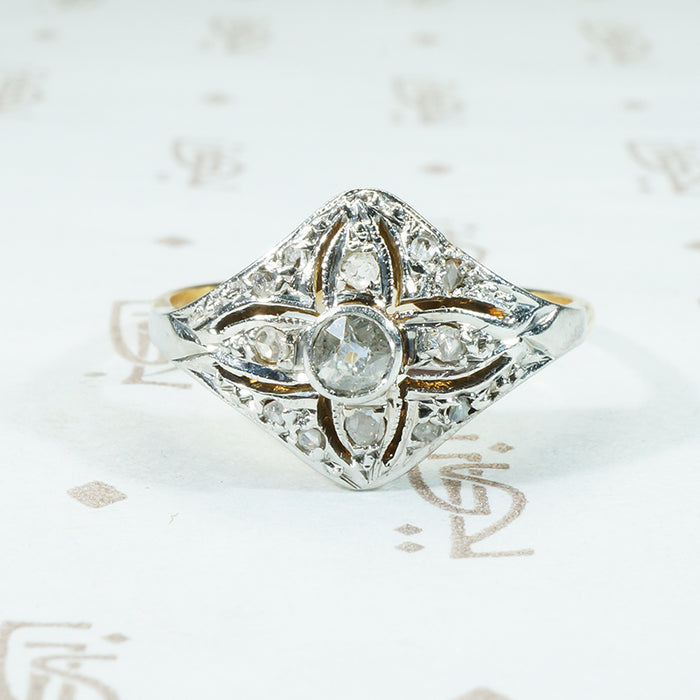 The flower compass ring platinum omc and rose cut diamonds