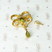 Edwardian Convertible Peridot and Pearl Pendant Pin