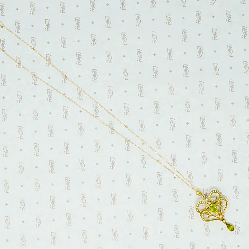 Edwardian Convertible Peridot and Pearl Pendant Pin