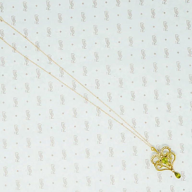 Edwardian Convertible Peridot and Pearl Pendant Pin