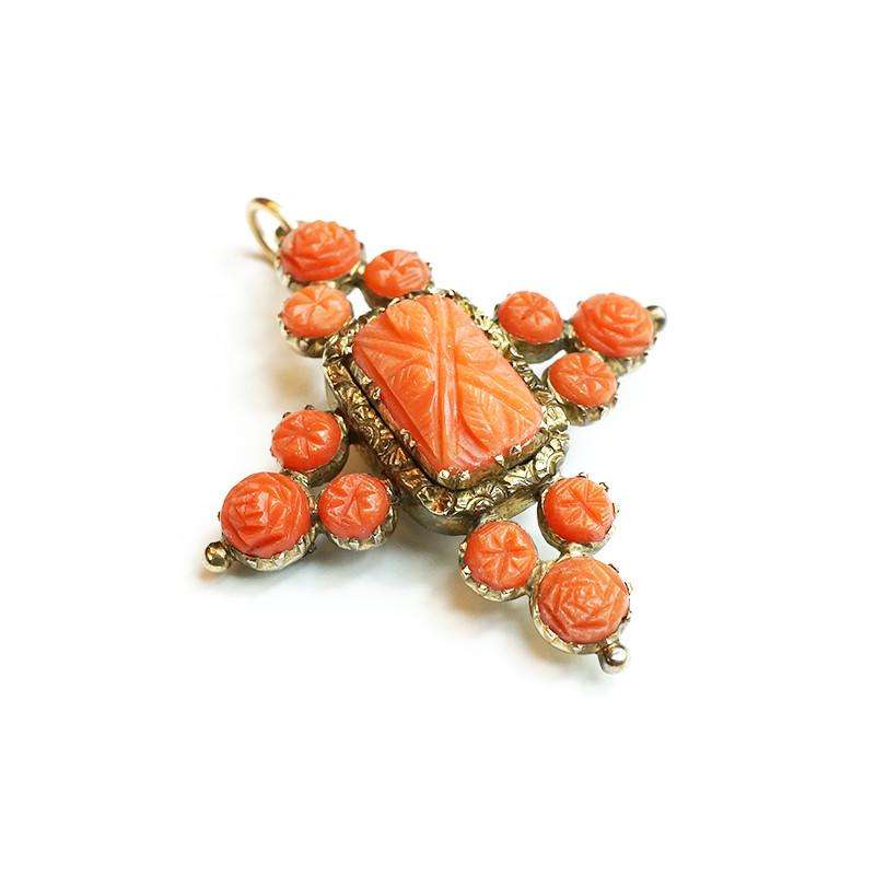 Georgian Carved Coral Locket pendant Brooch