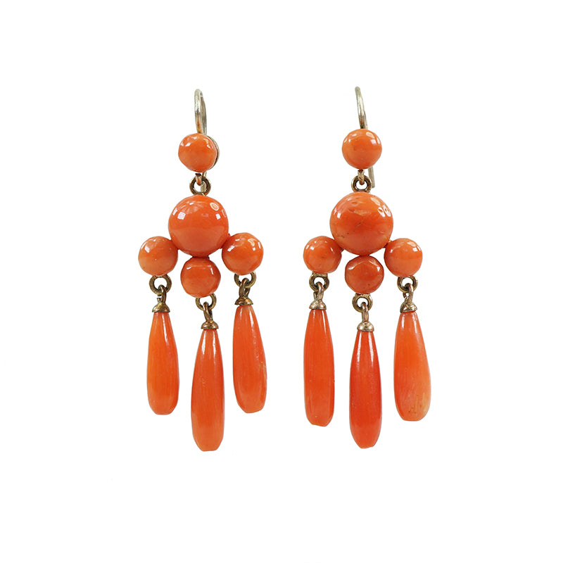 antique red coral drop earrings