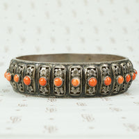 vintage silver coral set hinged chinese bangle bracelet