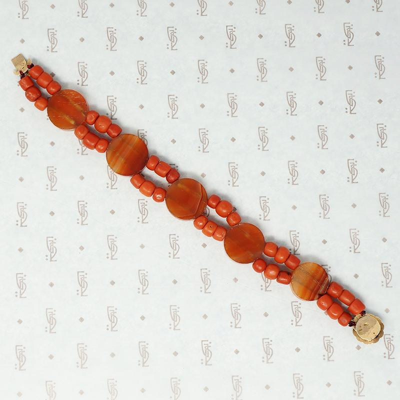 Antique Organic Bead and Carnelian Bracelet Cannetille 18k Clasp