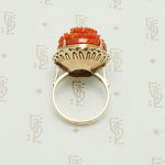 1950s Carved Red Daisy Ring in 18k