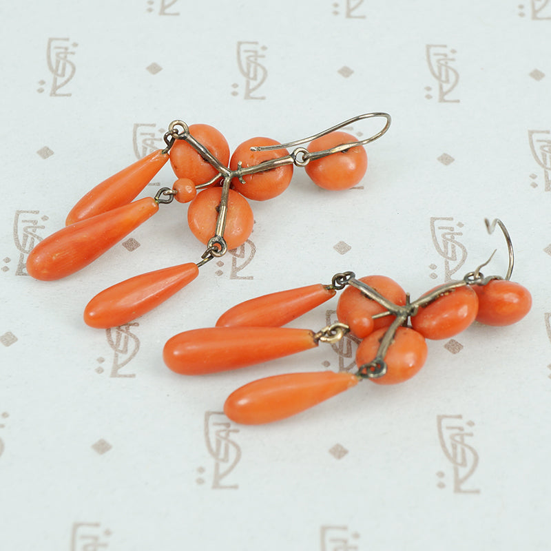 antique coral earrings back view