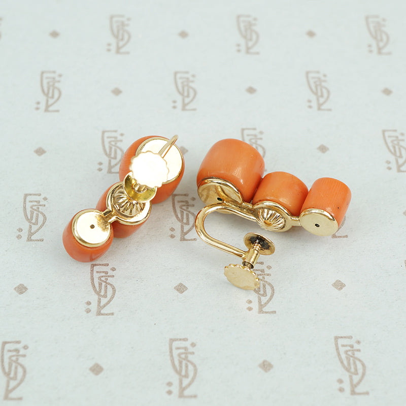 red coral and 14k yellow gold screw back earring ear climbers