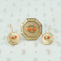 victorian gold filled coral pin and earrings set