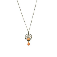 Belle Epoque Natural Coral Pendant in Silver with Paste