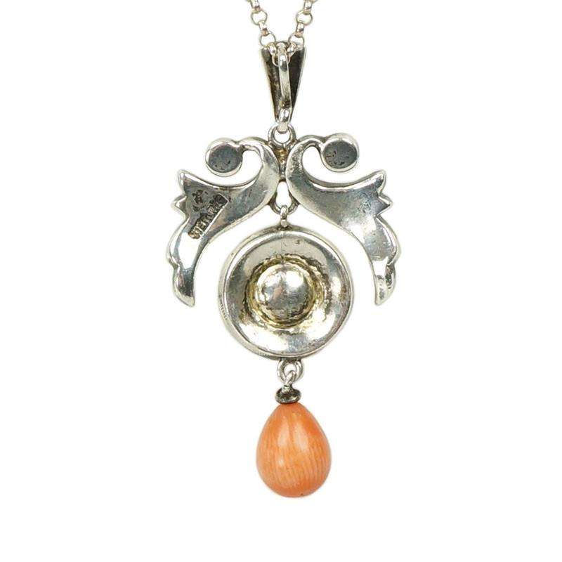Belle Epoque Natural Coral Pendant in Silver with Paste