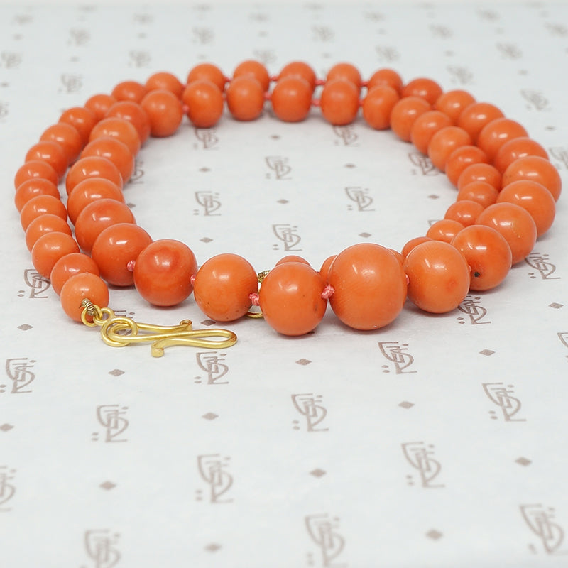 antique graduated strand of coral beads