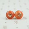 Antique Coral Button Stud Earrings with Stars