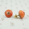 Antique Coral Button Stud Earrings with Stars