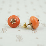 Antique Coral Button Stud Earrings with Stars