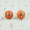 Antique Coral Button Stud Earrings with Stars