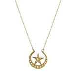 Gold Victorian Moon and Star Necklace set with Pearls - Gem Set Love