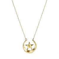Gold Victorian Moon and Star Necklace set with Pearls - Gem Set Love