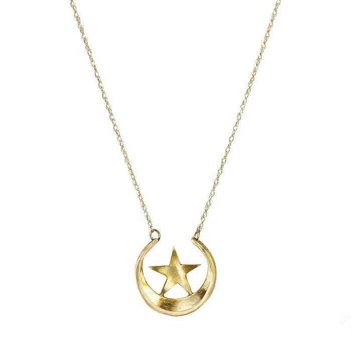 Gold Victorian Moon and Star Necklace set with Pearls - Gem Set Love