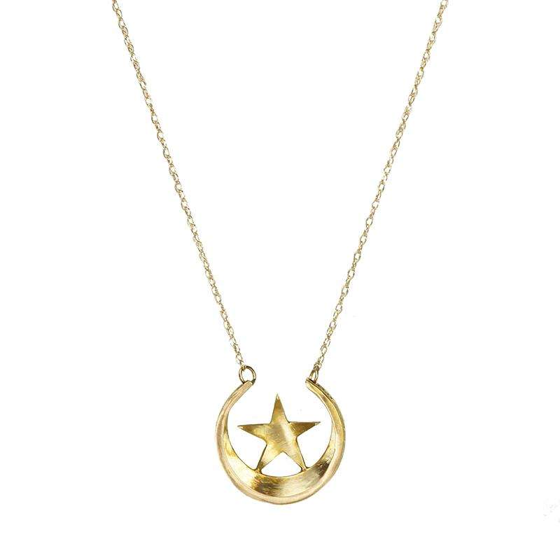 Gold Victorian Moon and Star Necklace set with Pearls - Gem Set Love