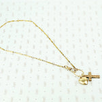 antique heart and cross fancy bar necklace