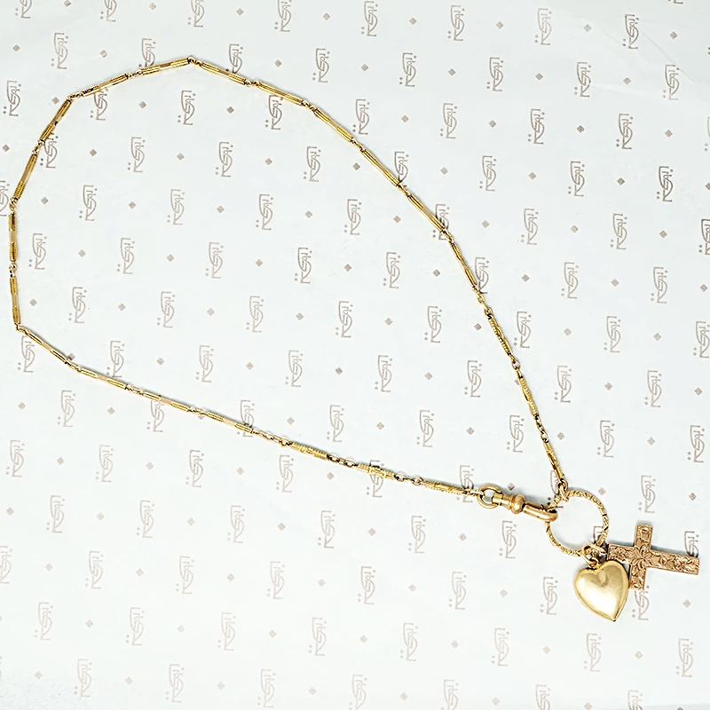 antique heart and cross fancy bar necklace 