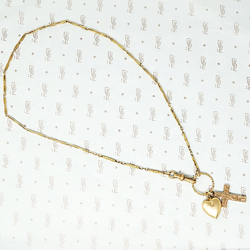 antique heart and cross fancy bar necklace 