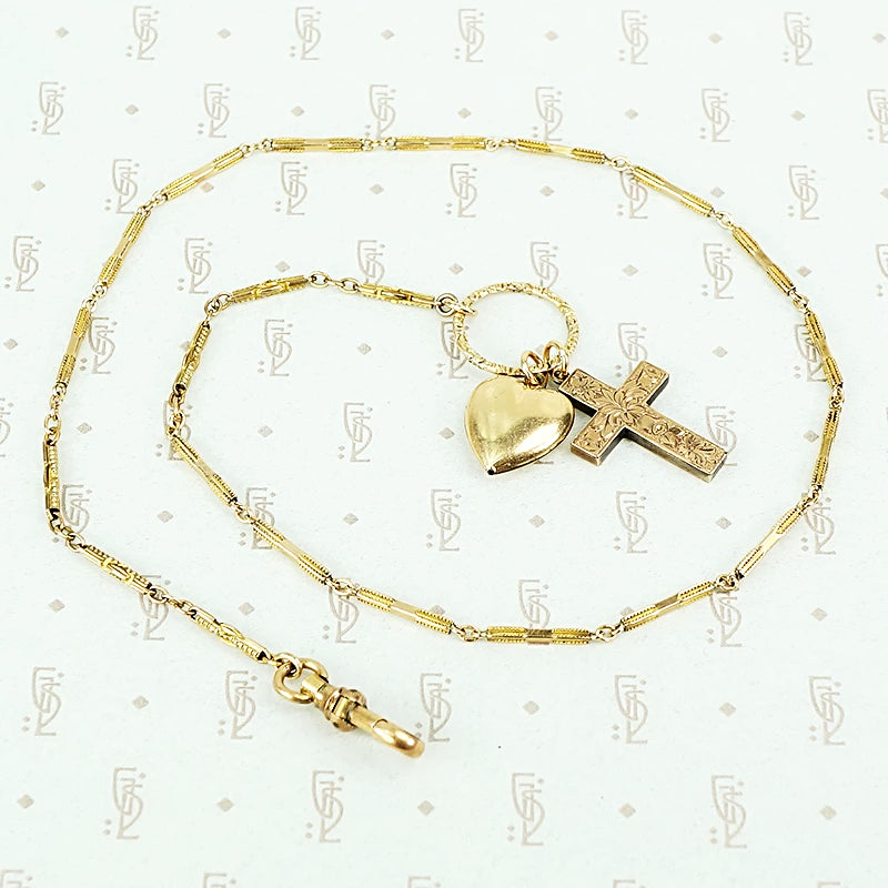 antique heart and cross fancy bar necklace georgian embossed ring