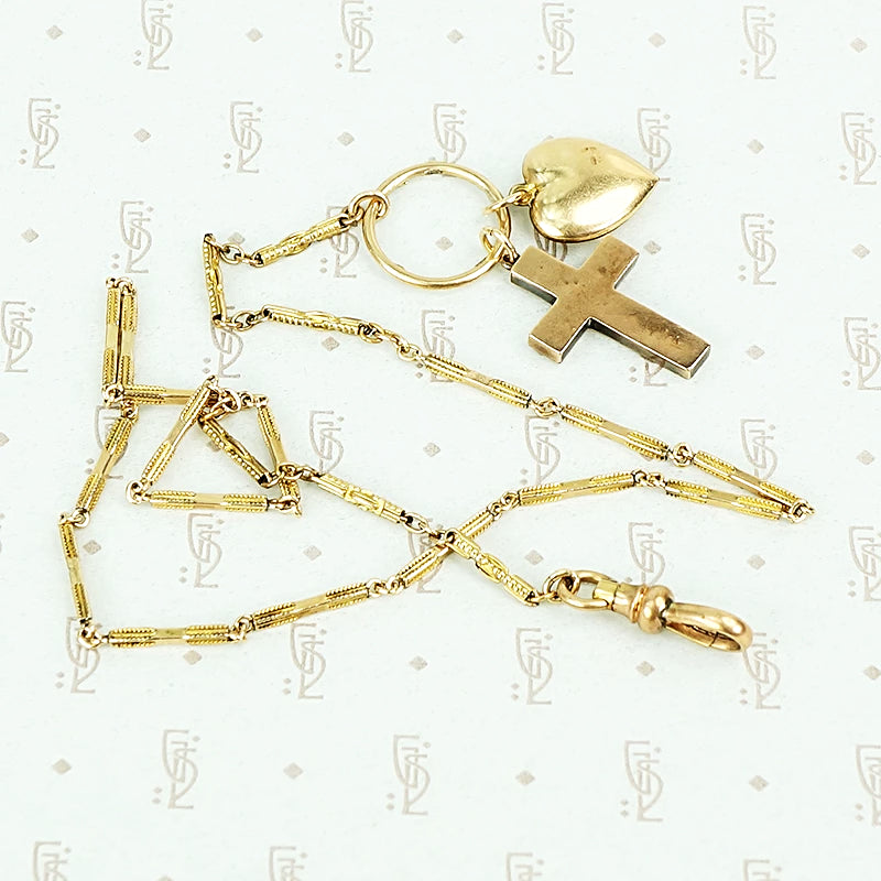 antique heart and cross fancy bar necklace georgian embossed ring