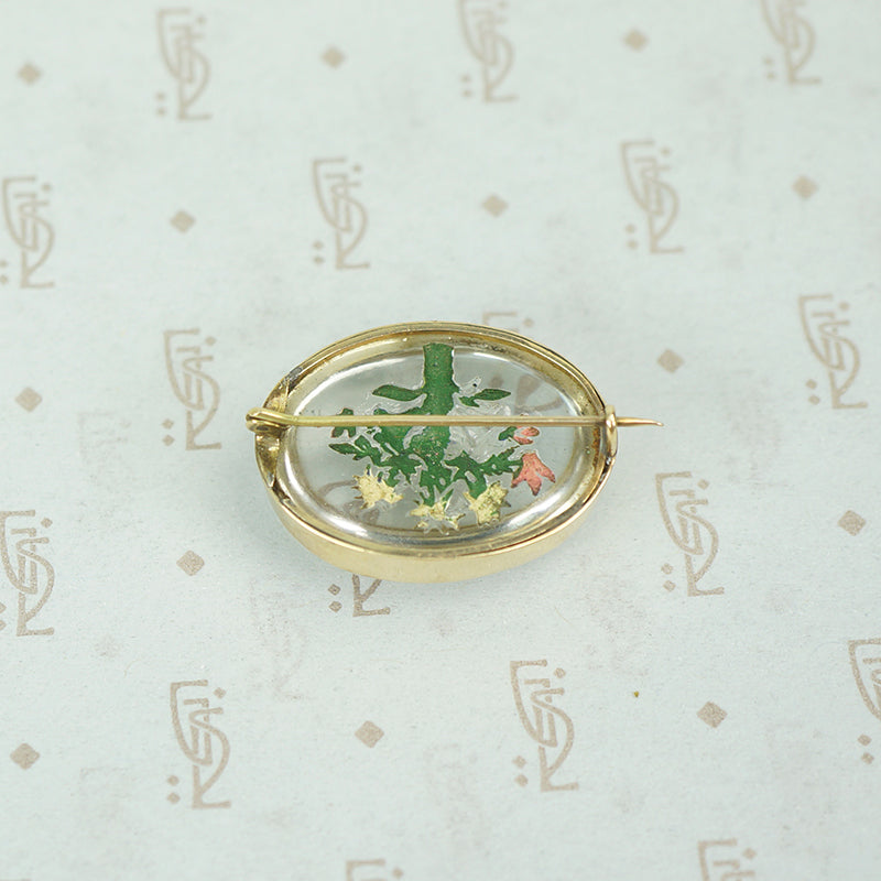 Reverse Carved Crystal Flower Brooch