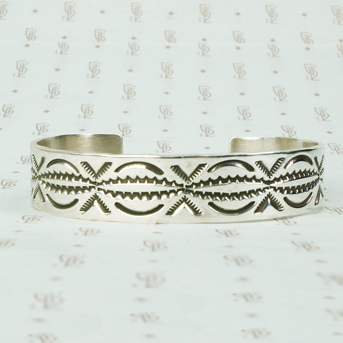 Vintage Silver Cuff Bracelet with Rocker Designs
