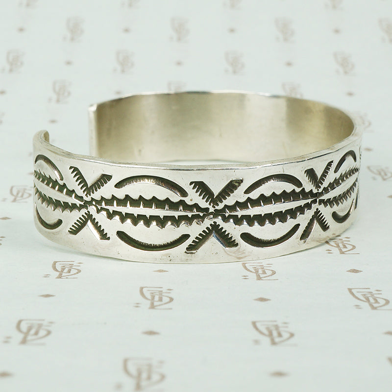 Vintage Silver Cuff Bracelet with Rocker Designs