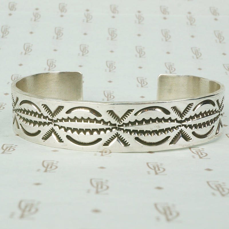 sterling silver rocker design slim cuff bracelet vintage 1970