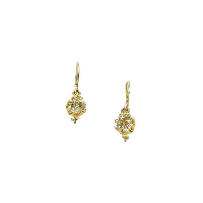 Old Mine Cut Fancy Yellow Diamond Drop Earrings