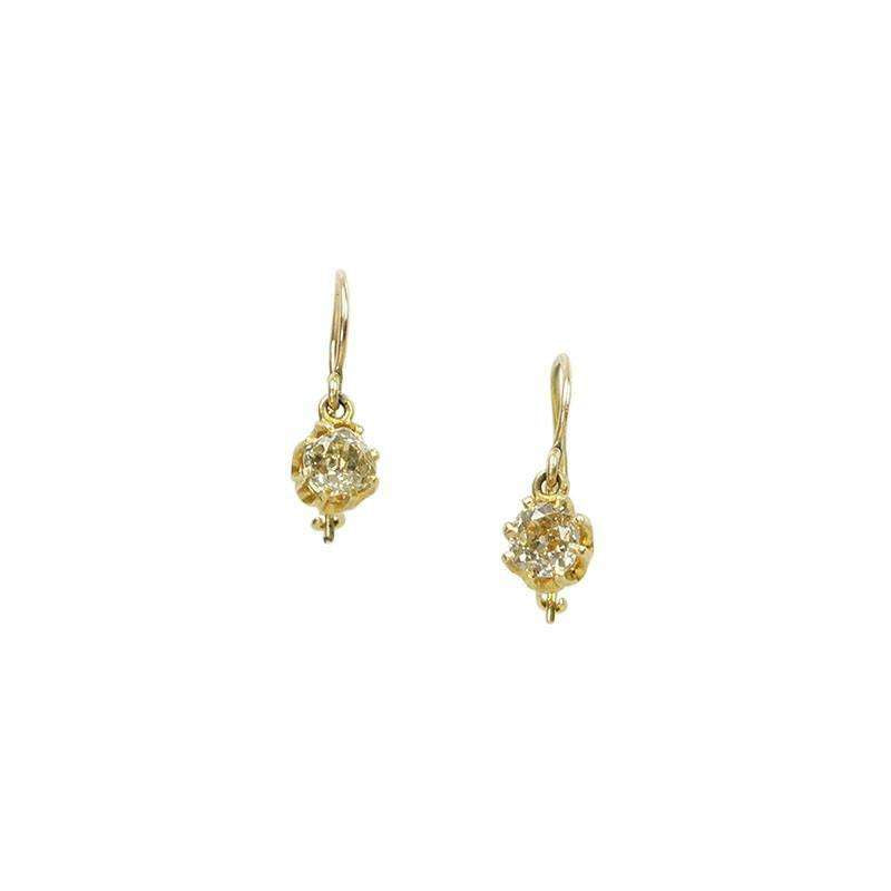 Old Mine Cut Fancy Yellow Diamond Drop Earrings