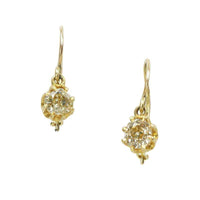 Old Mine Cut Fancy Yellow Diamond Drop Earrings