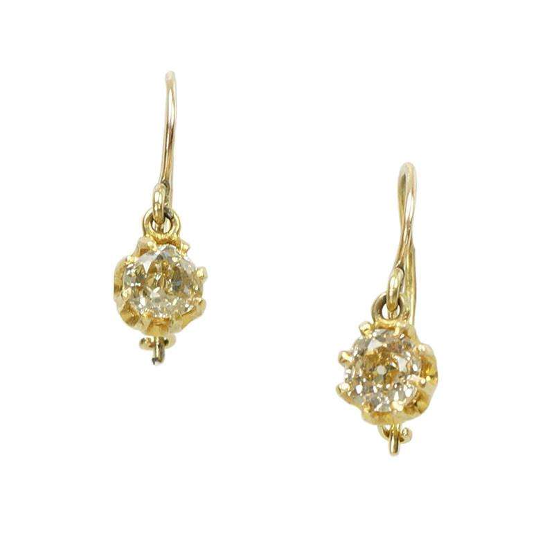 Old Mine Cut Fancy Yellow Diamond Drop Earrings