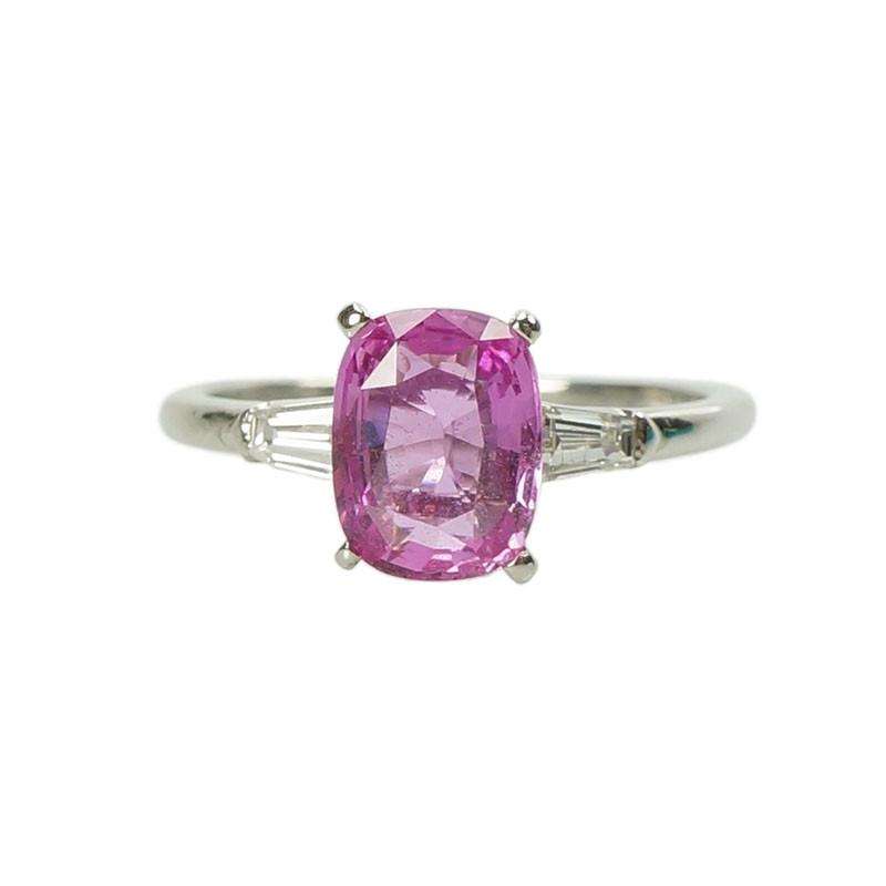 Cushion Cut Pink Sapphire Solitaire in Platinum