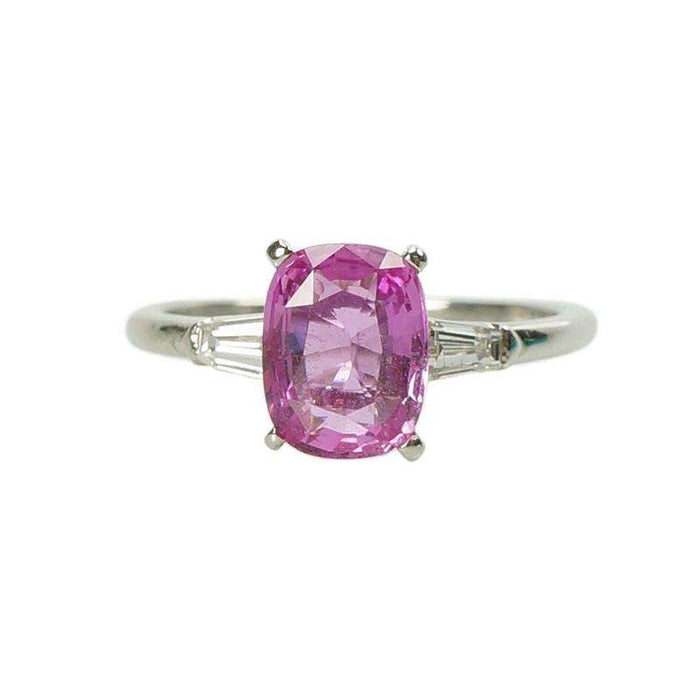 Cushion Cut Pink Sapphire Solitaire in Platinum