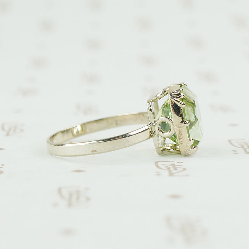 cushion cut pale green tourmaline white gold ring
